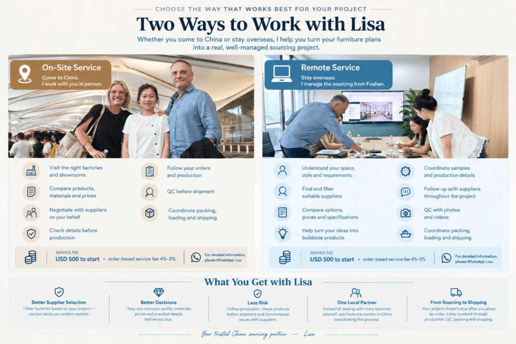 two ways work with lisa for foshan furniture sourcing